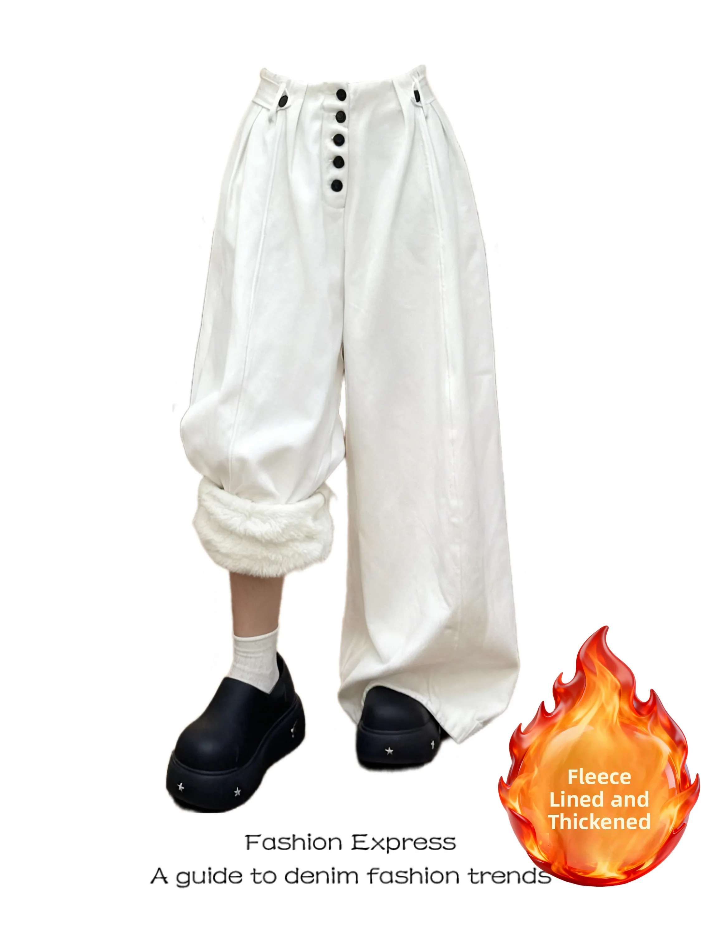 

Korean Sle Wide Leg Pants Women's Autumn Winter Fce Lined Loose Lazy Slimming Unique White Knife Pants