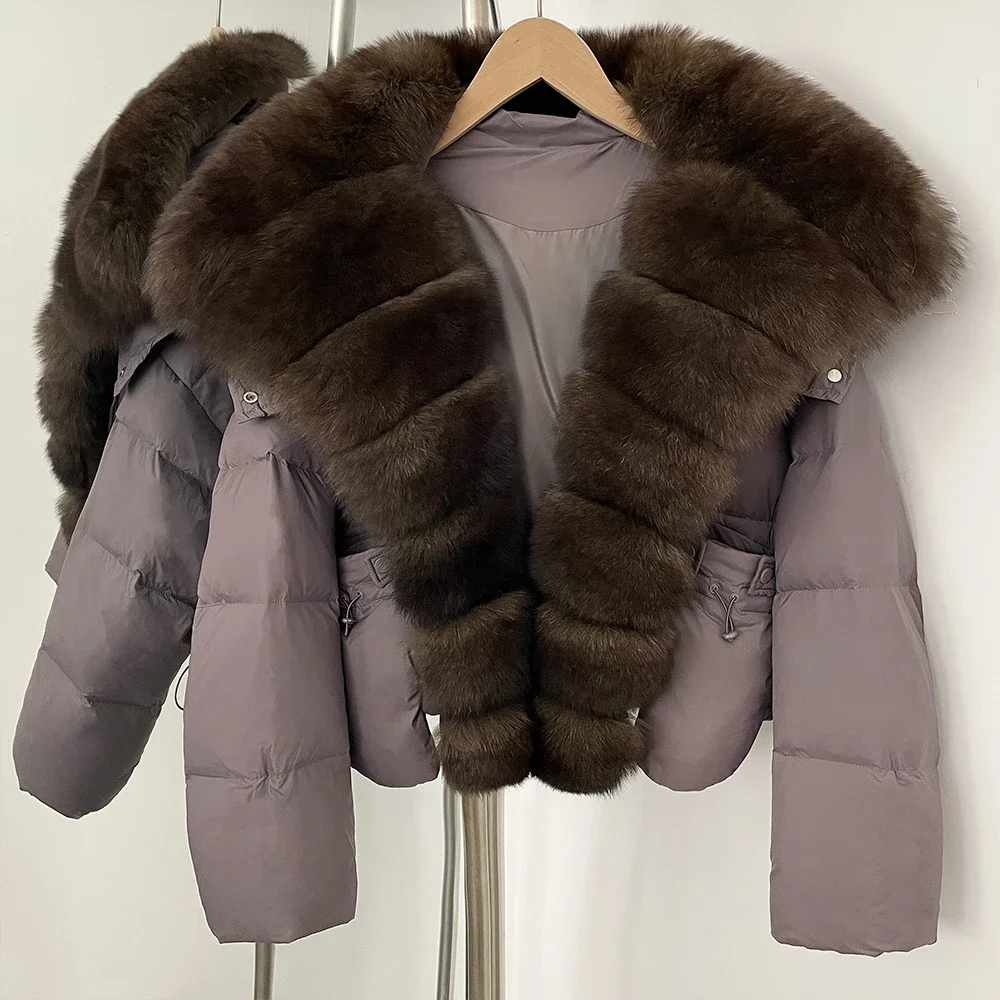 Kurze Natürliche Pelz Warme Echt Fox Pelzmantel Frauen Flauschigen Mit Kapuze Unten Mantel Neue Große Puffer Jacke Herbst Winter Oberbekleidung Weibliche