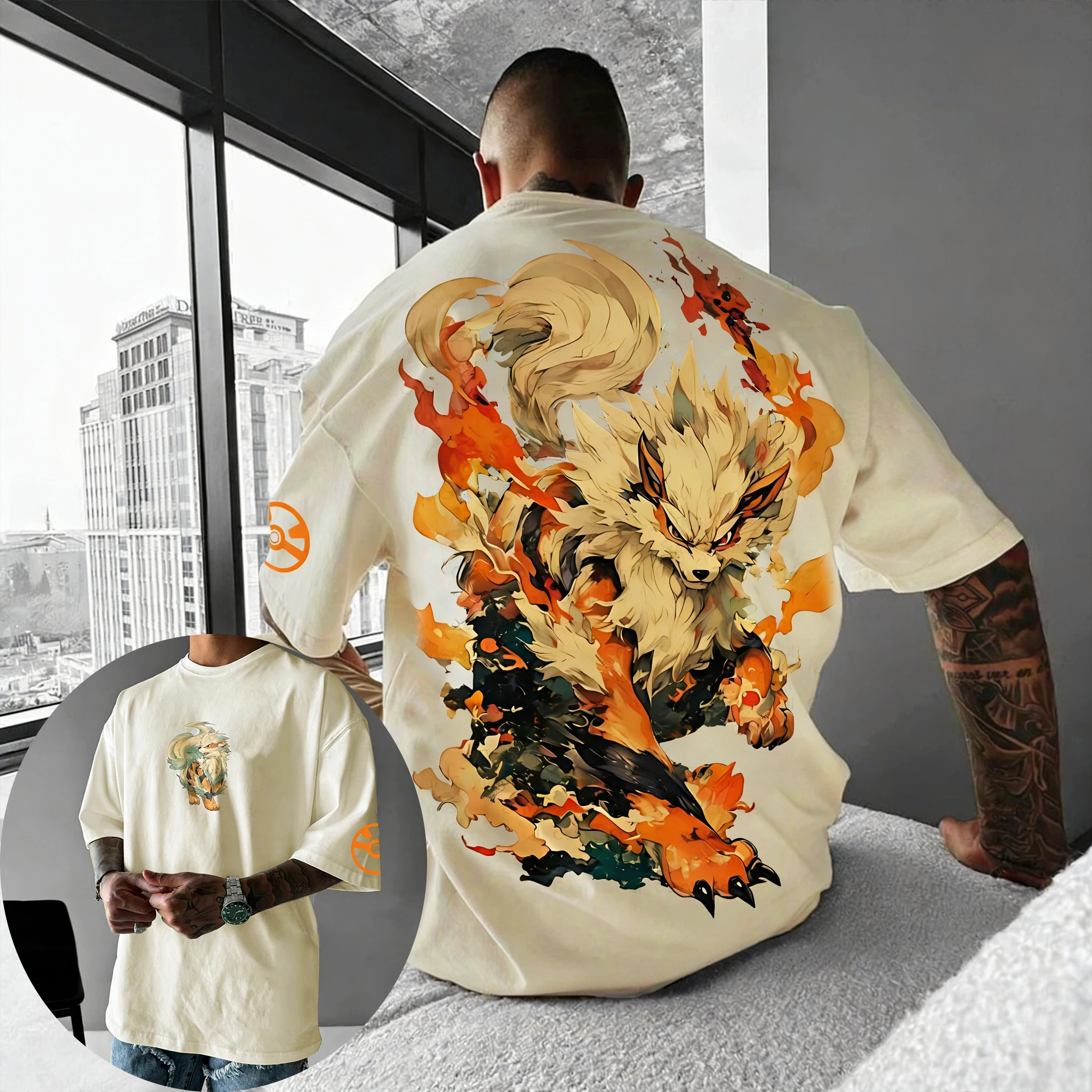 camiseta-de-verao-pokemon-anime-masculina-e-feminina-2026-nova-com-estampa-criativa-arcanine-harajuku-plus-size-solta-casual-para-pais-e-filhos