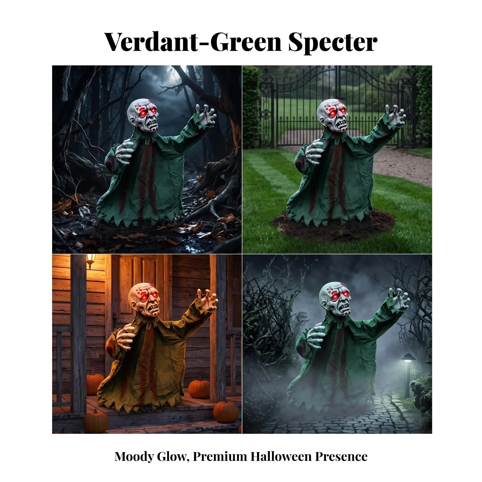 Halloween Outdoor Decor Sound Activated Ghost Animatronic with Skeleton Face for Lawn Graveyard Setting