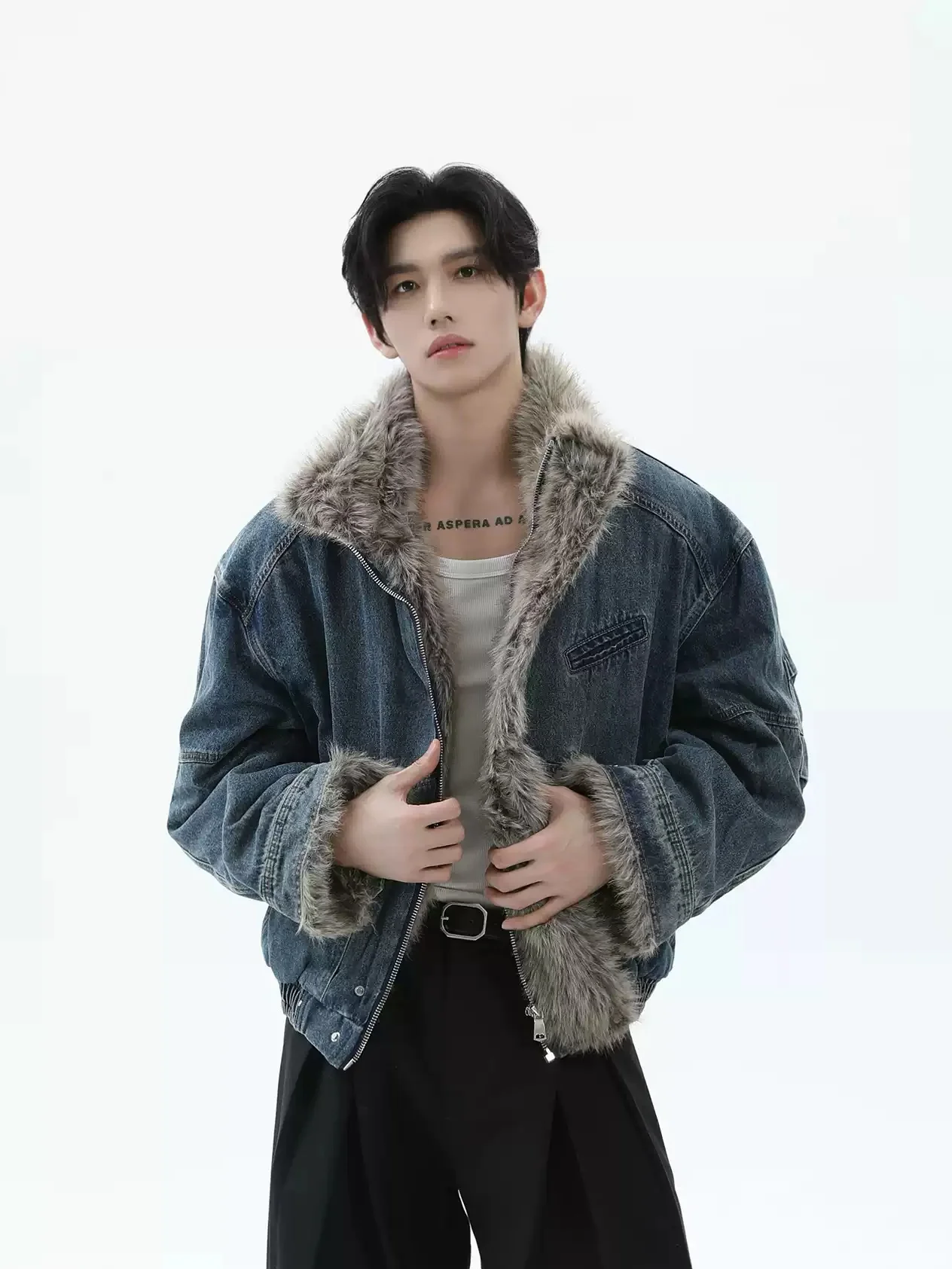 

Ретро новый стиль меховой воротник горная резьба джинсовое стеганое пальто утолщенная теплая короткая зимняя куртка мужская