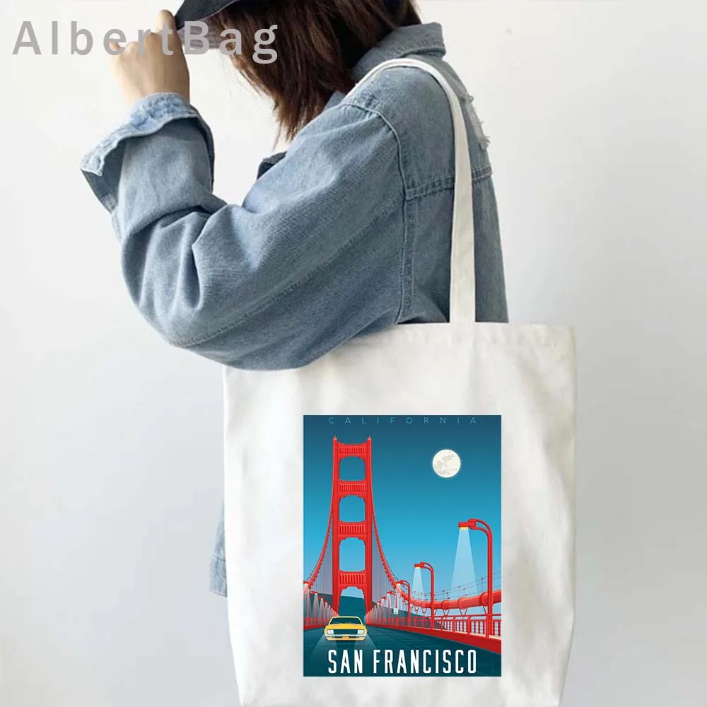 American City Landscape Shopper Tote Bag Miami Las Vegas Orlando San Diego Seattle San Francisco New York Seattle Canvas Handbag