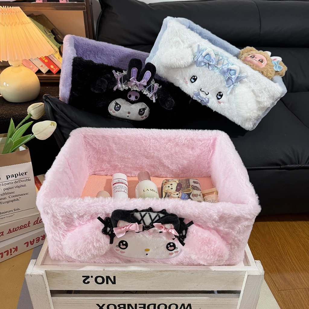 Sanrio My Melody Hello Kitty Cinnamoroll pluche desktop opbergdoos Kuromi cosmetica opbergmand met grote capaciteit