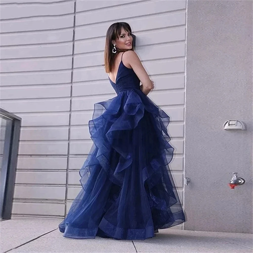 2024 Evening Dresses Classic A-Line V-Neck Lace High Split-Front Evening Elegant Gown Spaghetti-Strap Backless Sweep Train Dress