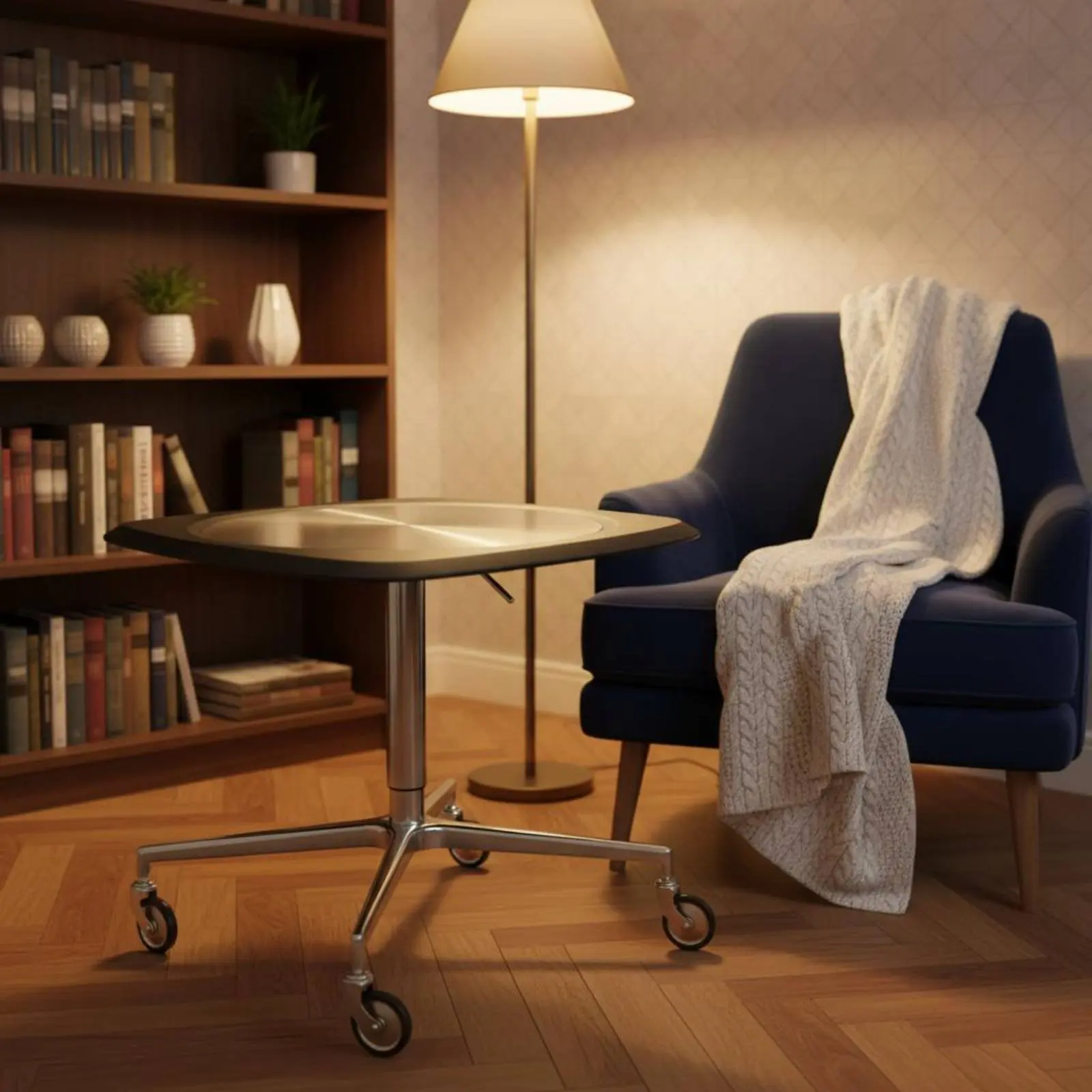 

Height Adjustable Rolling Table Bauhaus & Design Mobile Sofa Table with Wheels Living Room Furniture Sturdy Frame Easy To