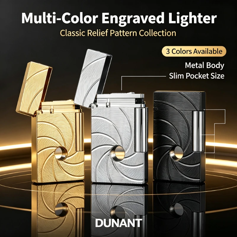 JT.Dunant Metal Gas Lighter, Ding‑Sound Inflatable Butane Design, Equipped with Gift Box, Stylish Smoking Accessory for Men