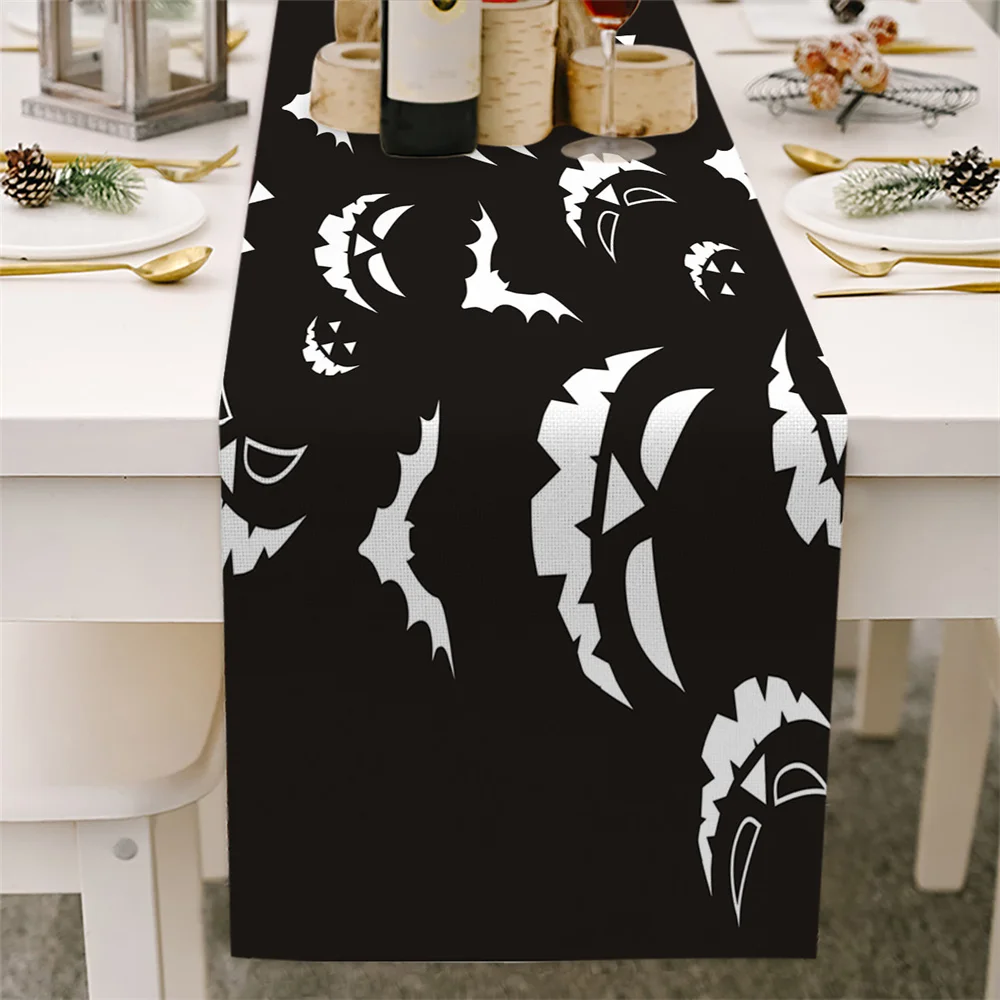 Halloween Witch table Flag Black Bat cobweb table Runner Thanksgiving Jack-o '-Lantern Holiday party kitchen centerpieces