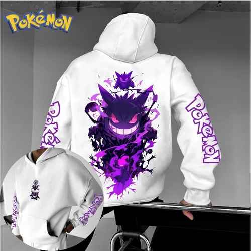 Pokémon Anime Gengar Sudadera con capucha estampada 2025 Otoño/Invierno para hombres y mujeres nuevo Y2K Harajuku talla grande Casual tendencia suéter Top