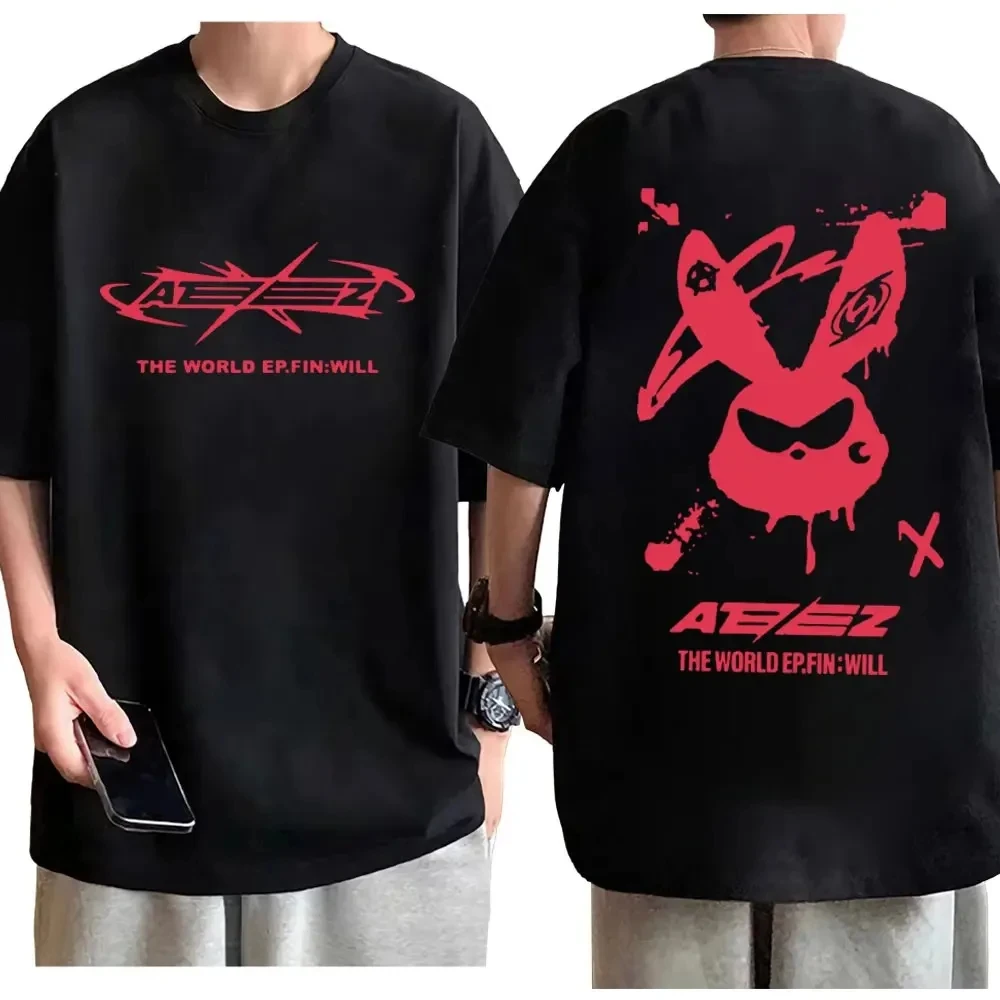 Kpop Ateez The World Ep Fin Will Tour Graphic T Shirts Men High Quality Fashion Trend T-shirt Street Y2k Style T-shirts