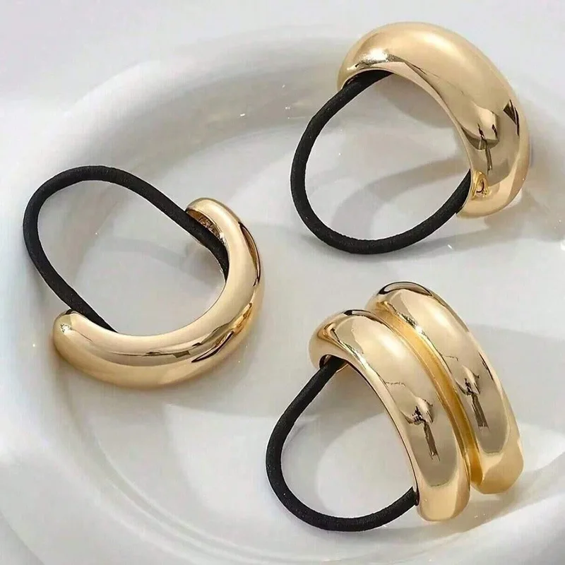 

3/6pcs Alloy Geometric Hair Ties Golden Elegant Elastic Hair Rope U-Shaped Ponytail Holder Fashion Hair Accessories for Woman