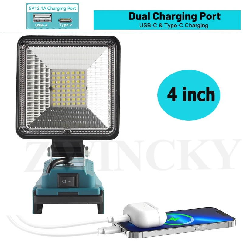 Upgraded Work Light for Makita 18V Battery Portable Cordless Floodlight with USB&Type C Fast Charging Port LED Spotlight