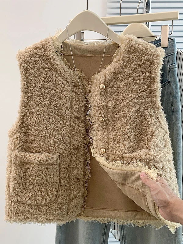 Women's Loose Fit Lightweight Warmth New Wool Lace Patchwork Jacket Outerwear Fashion Versatile Style Regular Thickness
