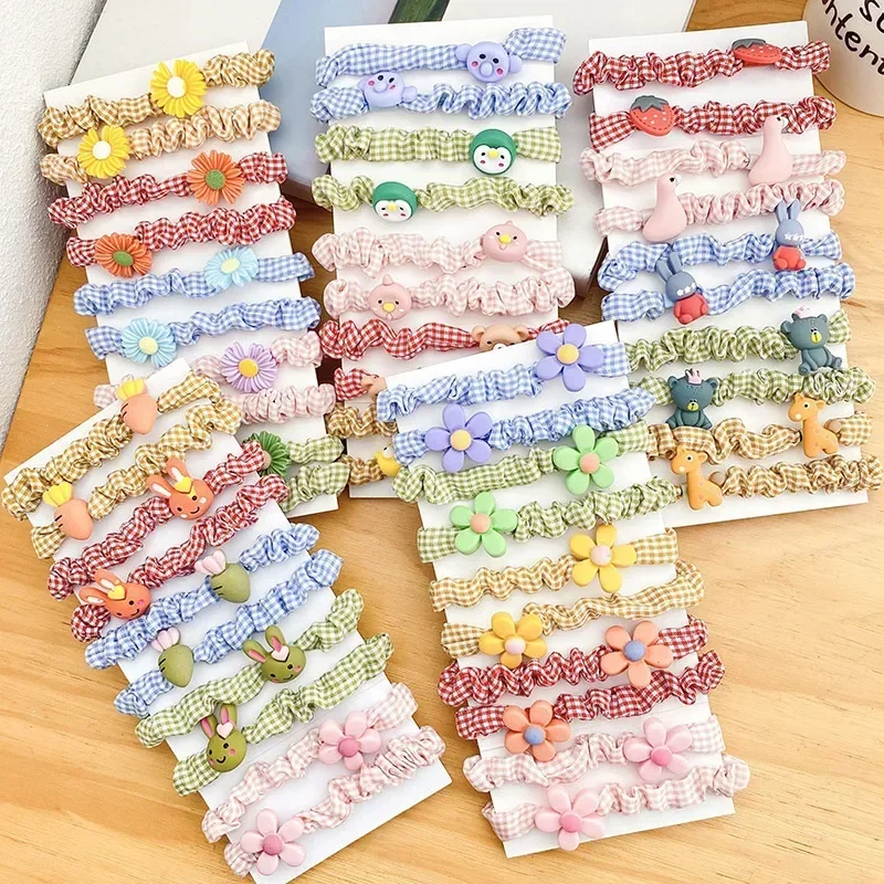 10 pcs cute cartoon children's hair accessories girls baby does not hurt the hair elastic good large intestine hair head rope