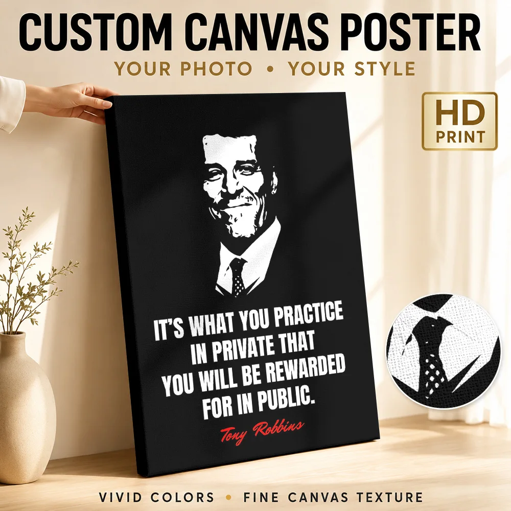 Tony Robbins Quote Framed Canvas Poster Customized Photo High Contrast Monochrome Wall Art For Reading Nook Housewarming Gift