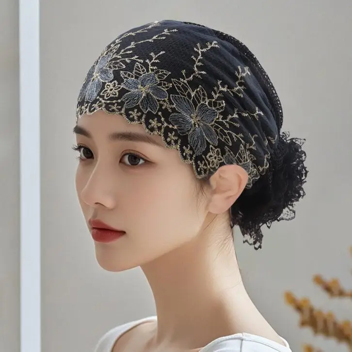Women's Breathable Mesh Chef Hat Restaurant Professional Kitchen Work Cap Anti-Oil Drip Hair Updo Cap round Top Lace Detail