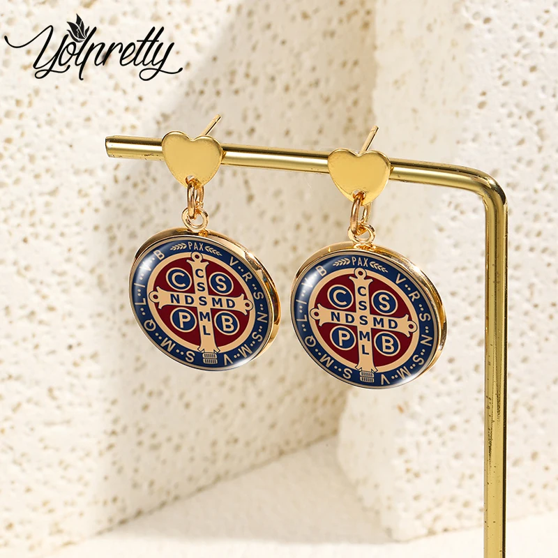 

2024 New Retro Religious Style Glass Stud Earrings Alloy Ear Needle Jewelry Gift for Man and Woman