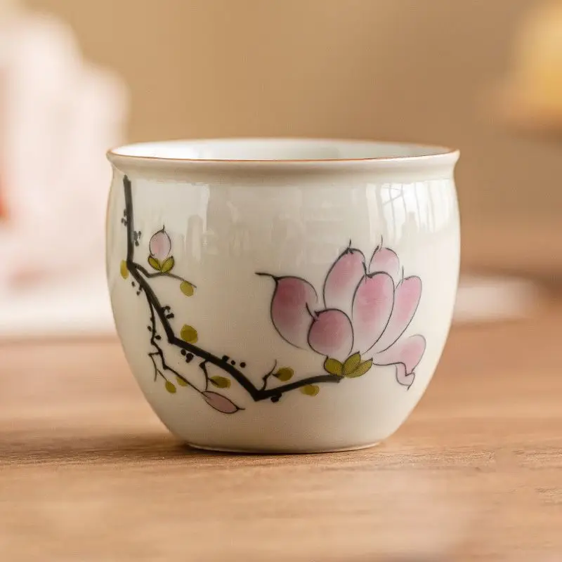 

Hand Drawn Jade Orchid Ceramic Teacup, Master's Cup, Kung Fu Tea Set, Tasting Cup