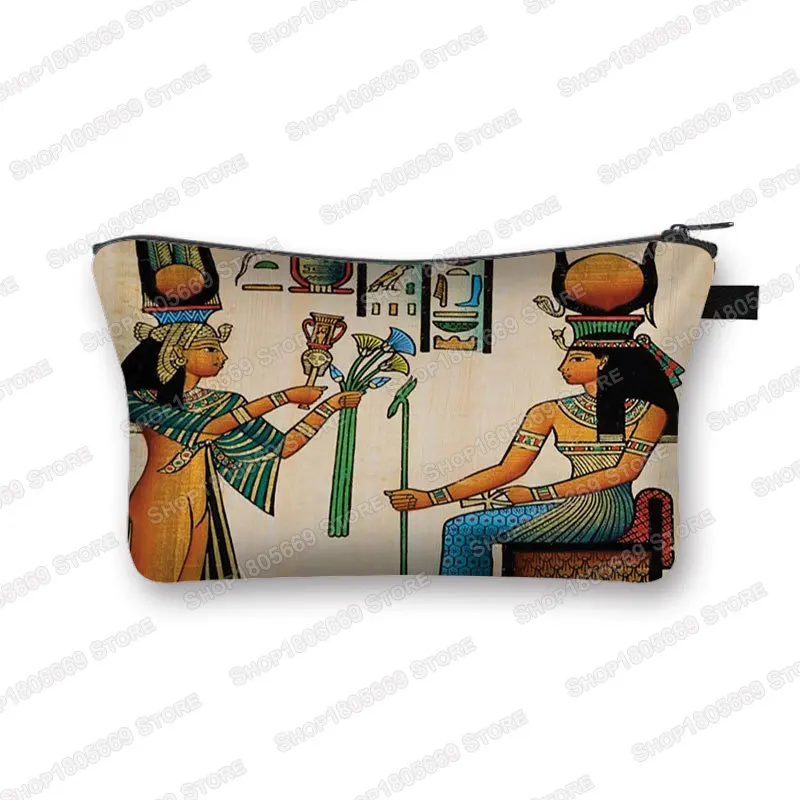 Trousse de toilette à imprimé Art égyptien pour femmes, trousse de maquillage, sac de toilette, petit sac à main, porte-rouge à lèvres