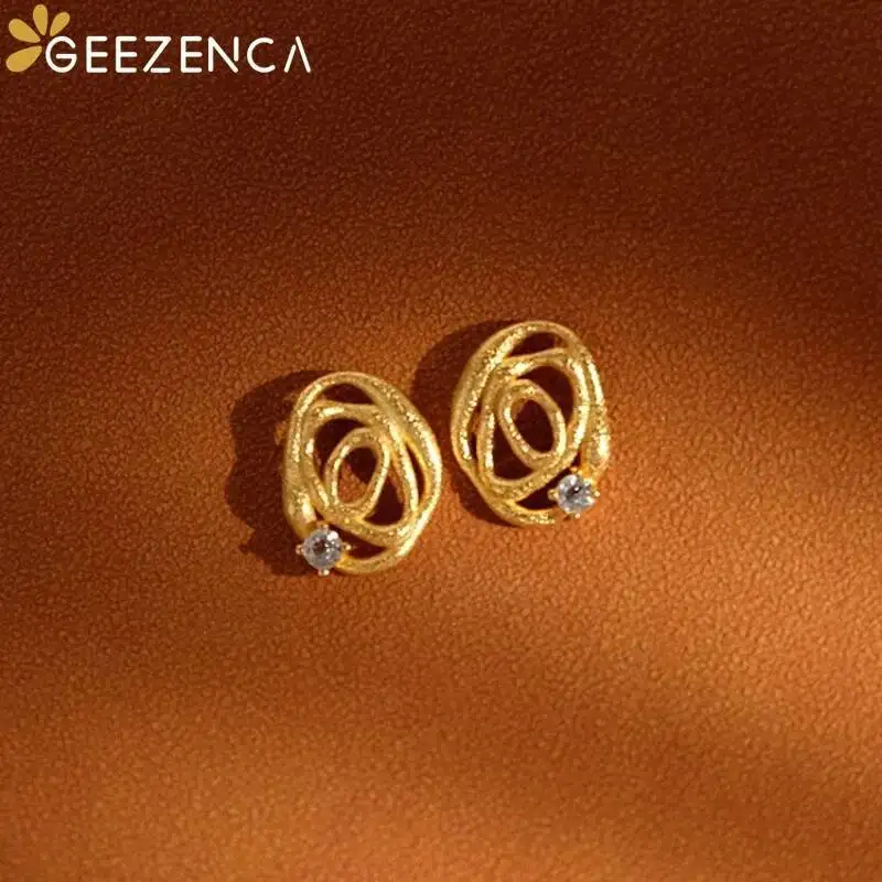 

GEEZENCA S925 Серебряные серьги с натуральным топазом и полой розой для женщин, 18-каратное золото, абстрактная линия, минималистичные маленькие серьги, подарок для нее