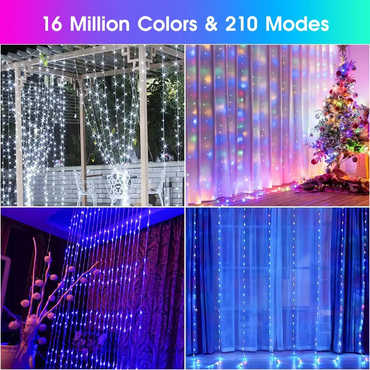 RGB LED الستار أضواء لعيد الميلاد الديكور ، أضواء سلسلة الجنية مع التحكم التطبيق الذكية ، إكليل لحفل الزفاف ، داخلي وخارجي