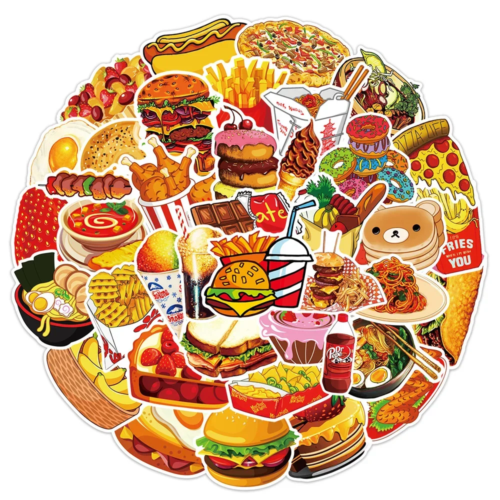 10/30/50 PCS Cartoon Food Graffiti Stickers Personalized Toy Bags Laptop iPad Skateboard Guitar Refrigerator Wholesale