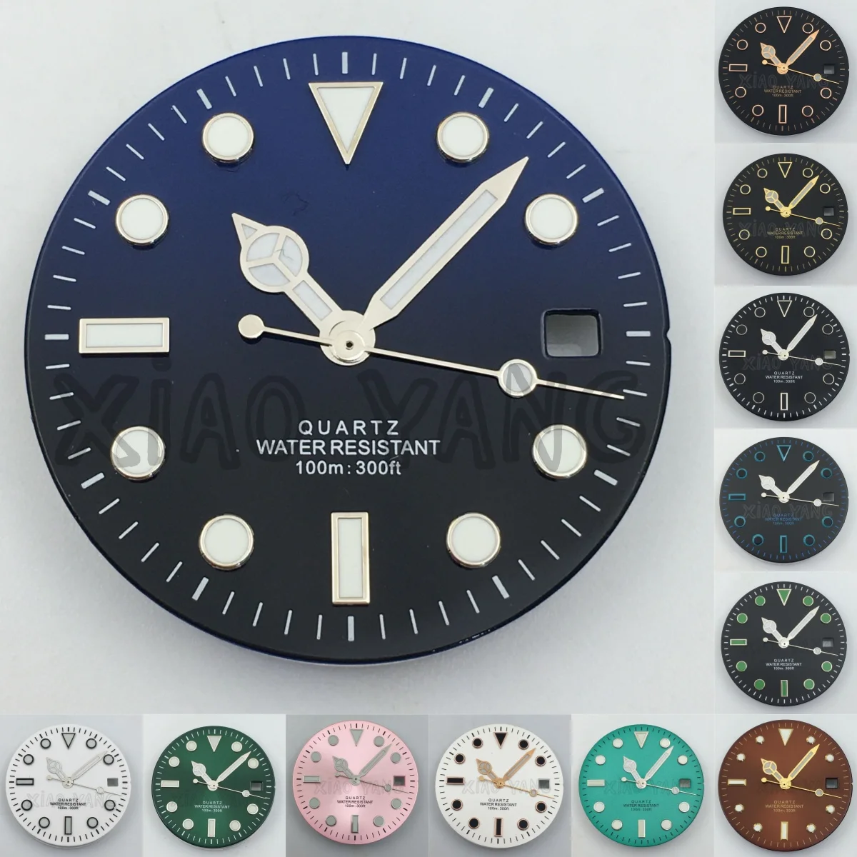 29 mm 515 Uhrenteile, blau, schwarz, grün, glänzend, Sunburst, mattes Zifferblatt mit Zeigern, Set C3, leuchtende Passform, RONDA 515 Quarzwerk