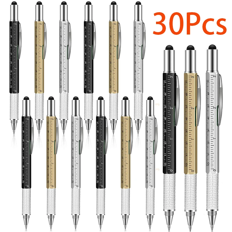 30Pcs Multitool Pen 6 in 1 Multitool Pens with Ruler & Flat Screwdriver Multifunctional Metal Ballpoint Pens Cool Gadget for Men