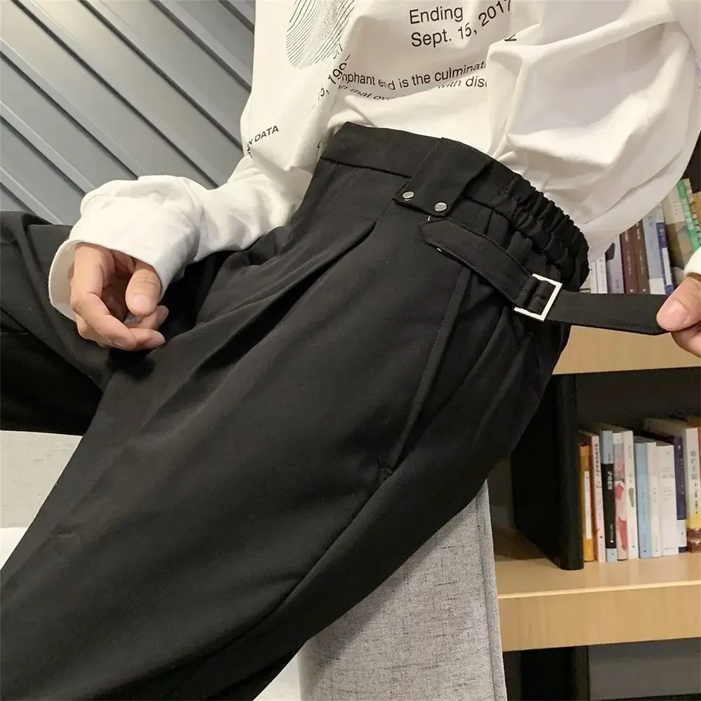 Fluid Khaki Trousers for Men Draped Wide Leg Man Suits Pants Formal High Quality Work Wear Tailoring Slacks Thin Casual Fashion