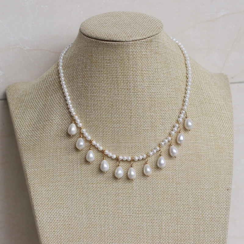 

Pearls Necklace For Women White 3-4mm Fine Seawater Luster 7-8mm Nearly Round Pearls Fine Jewelry Wedding Party Gift