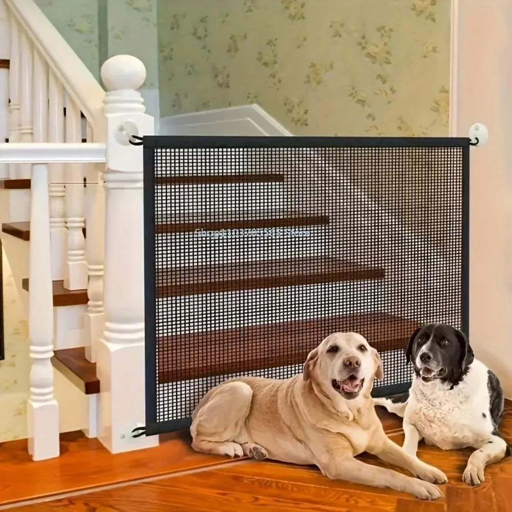 Pet Dog Barrier Fences With 4Pcs Hook Pet Isolated Network Stairs Gate New Folding Breathable Mesh Playpen For Dog Safety Fence