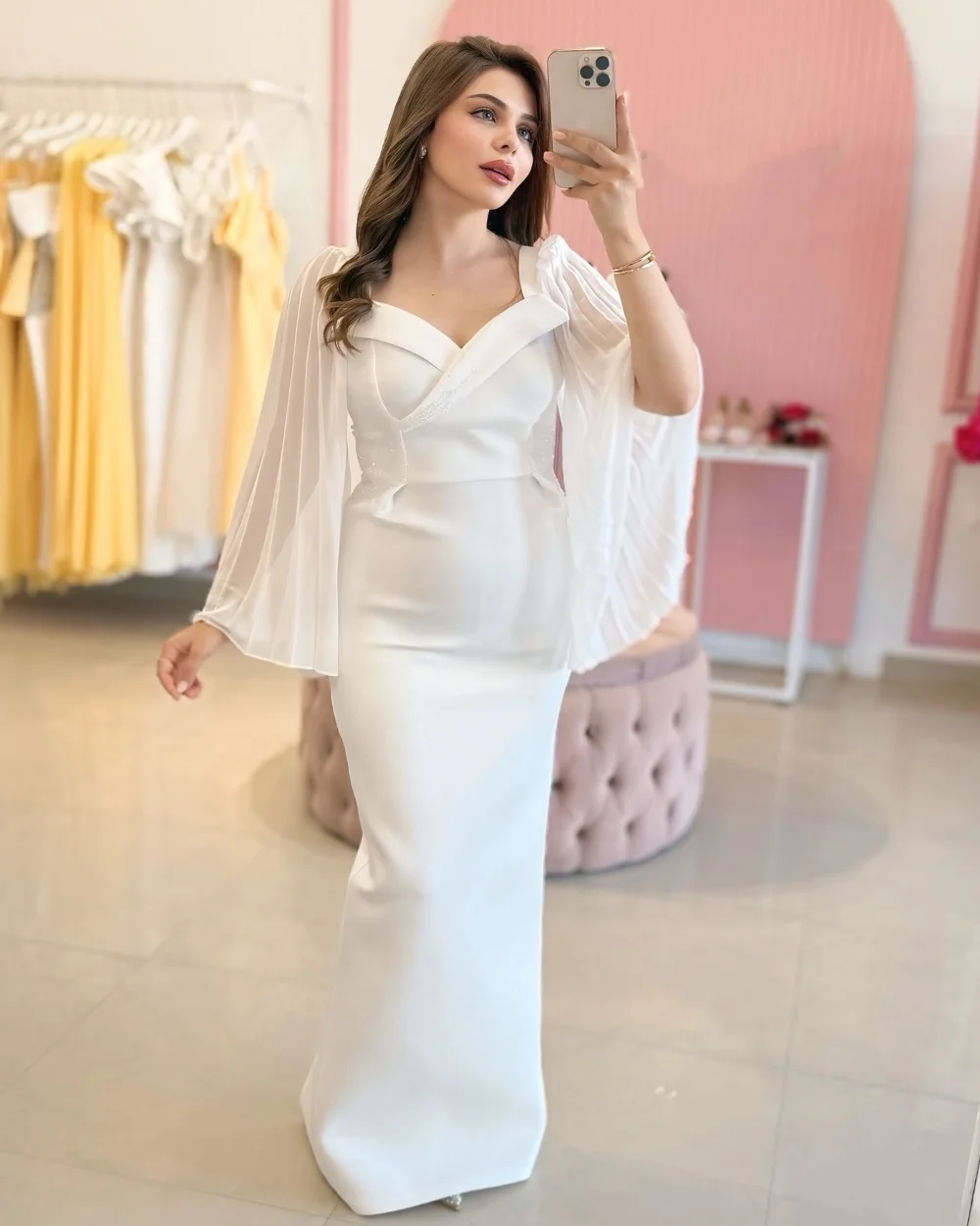 

Customized Matching Jersey Pleat Draped Straight V-neck Long Dresses Bespoke Occasion Dresses Exquisite Elegant Sizes Available