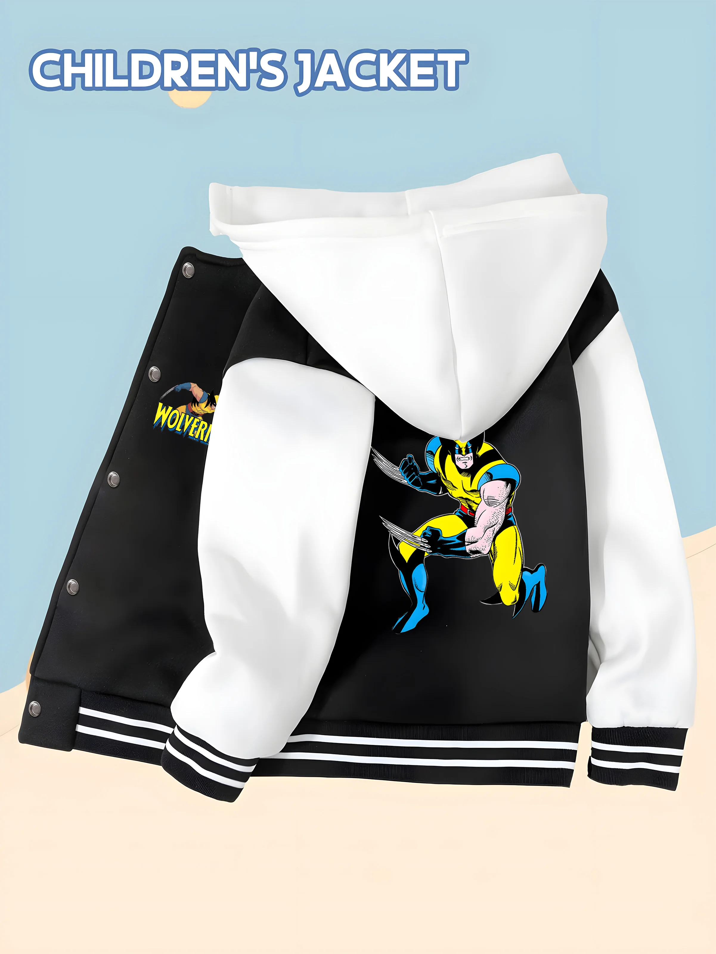 

MINISO Marvel Boys Baseball Jacket - Spider-Man is cute, classic black and white, soft fabric is warm and comfortable, fashionab