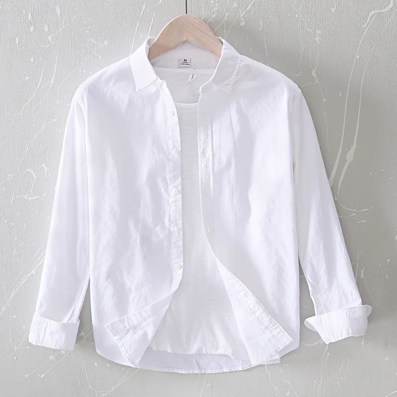 

Long Sve Pure Cotton Slim Fit Casual irt Collared Youth Trend White Ox Fabric Men's Faionable Base Layer Top