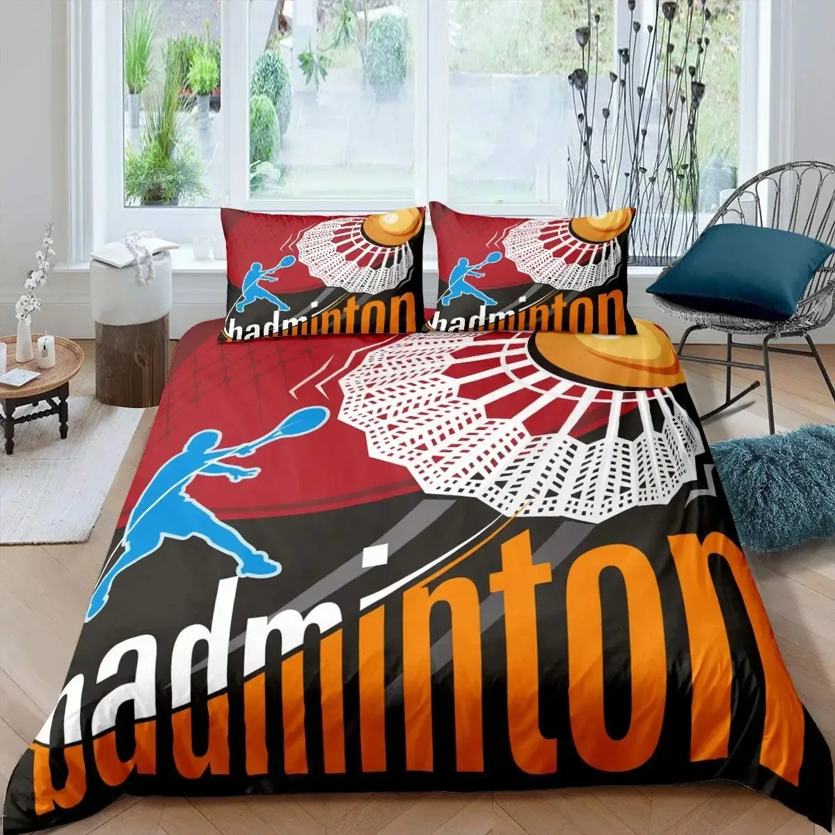 Badminton Bedding Set Badminton Duvet Cover for Kids Teens Men Sports Theme Player Comforter Cover Cool Competitive Games Decor