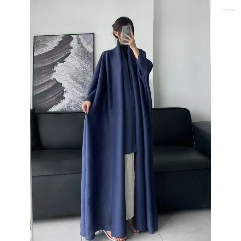 

Miyake pleated lapel long sleeve long jacket women designer robe new dubai fashion oversized coat