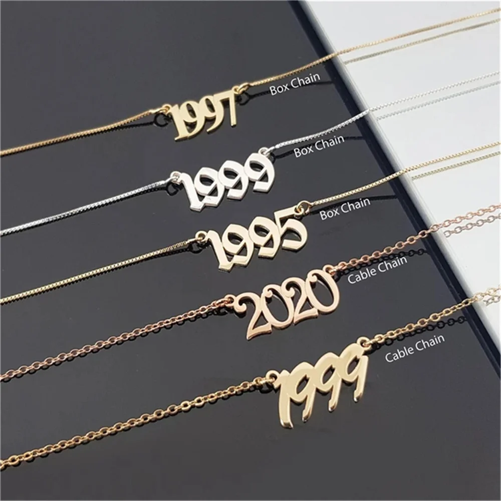 

Stainless Steel Custom Name Necklace Men Women Fashion Personalized Number Pendant Birthday Wedding Memorial Gifts for Guests