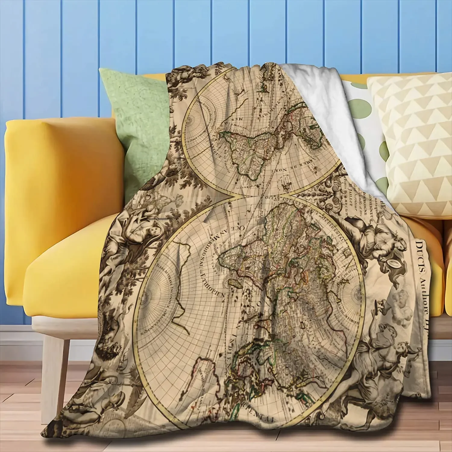 World Map Retro Super Soft Bed Sofa Flannel Blanket For All Seasons Applicable