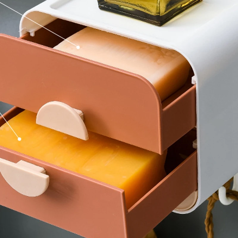 Portasapone a doppio strato montato a parete Portasapone di scarico Scatola portaoggetti per bagno Accessori per il bagno di casa