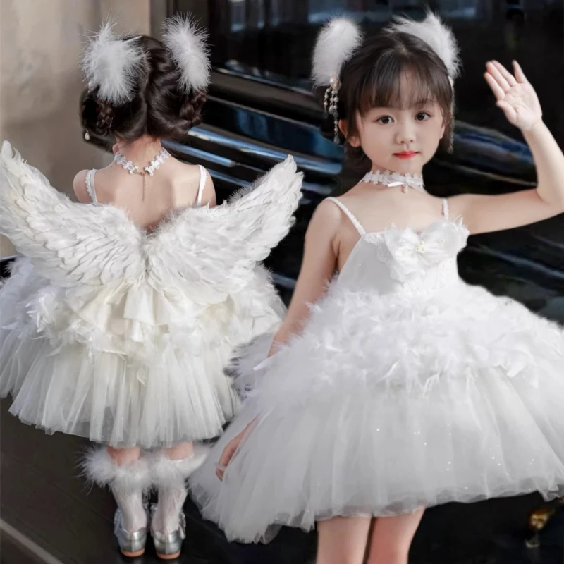 

Детское платье для девочек: свадебное, нарядное, с бретельками, с перьями, в стиле Лолита, с крыльями ангела, для дня рождения, подарок, милое платье