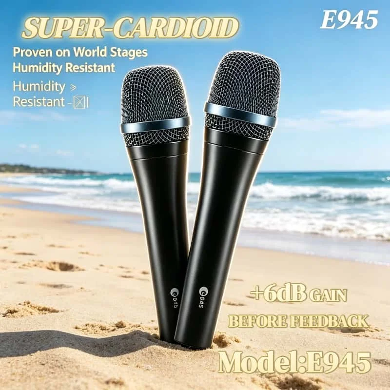 Micrófonos Dinámicos E945, Paquete Doble, Supercardioide, Cableados, para Cantantes, Voz en Vivo, Profesionales, 2 Unidades, Versión 2026