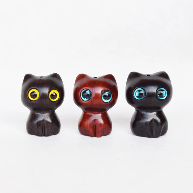 

Wooden Cute Cat Figures 1.18" Sandalwood Carving Playful Elegant Cat Home Interior Decoration DIY Keychain Pendant Accessories