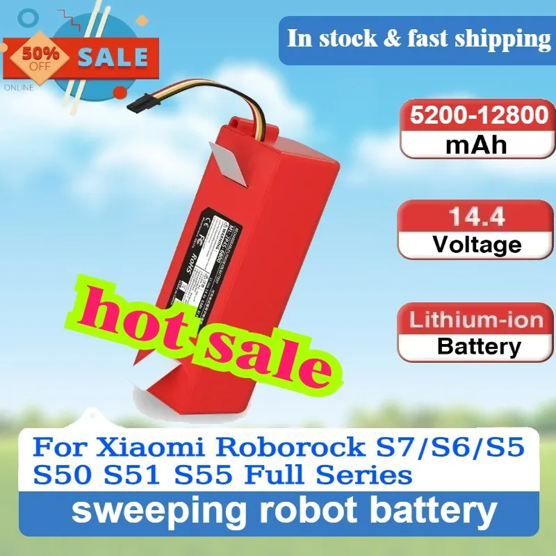 

14.4V 5200mAh-12800mAh Replacement Battery Fast Shipping for Xiaomi Roborock S7/S6/S5 S50 S51 S55 Full Series Sweeper Battery