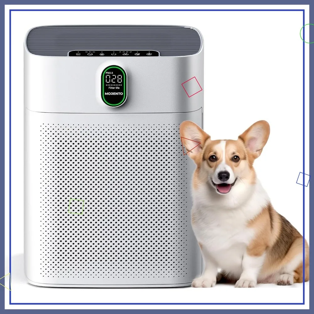 Purificador de aire para habitaciones grandes con pantalla PM2.5, doble entrada, 24 dB silencioso, cubre 1076 pies cuadrados para pelo de mascotas y humo