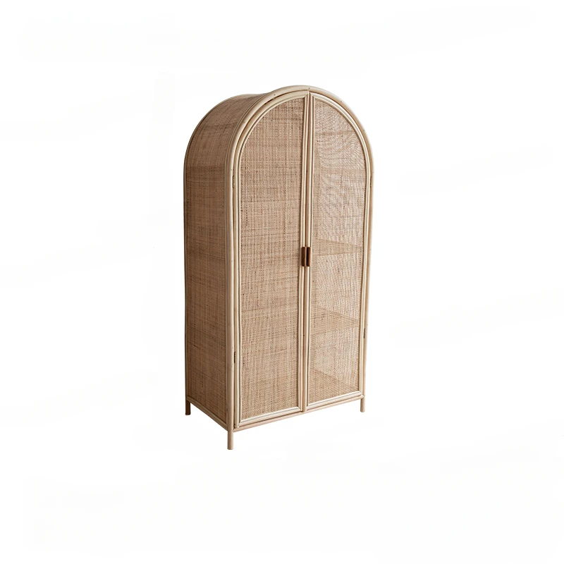 Balcony Locker Rattan Single Door Simple Wardrobe Home Bedroom Small Apartment Cabinet B & B Wooden Ball Wardrobe