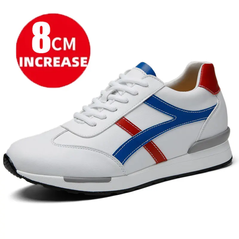 Zapatos deportivos con tacón oculto para hombre, mocasines masculinos de 7CM de altura, color blanco y negro, informales, a la moda