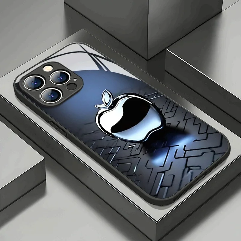 التكنولوجيا المعدنية ل أبل نمط الزجاج المواد جراب هاتف آيفون 17 16 15 14 13 12 11 برو ماكس زائد 16E 17Air XS X غطاء