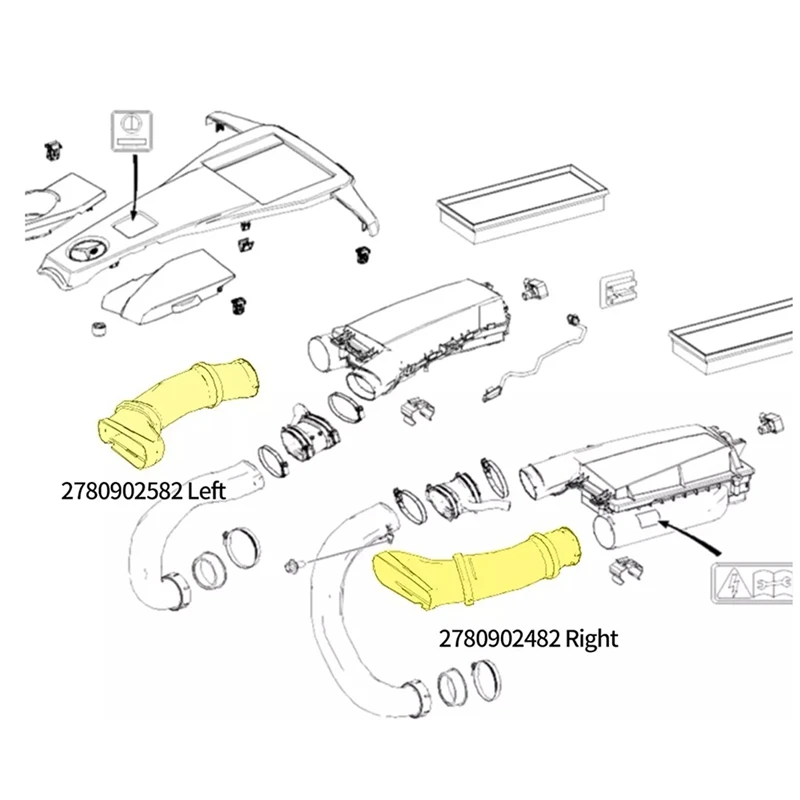 1Pair Left & Right Air Intake Hose 2780902582 , 2780902482 For Mercedes GL63 GL450 GL550