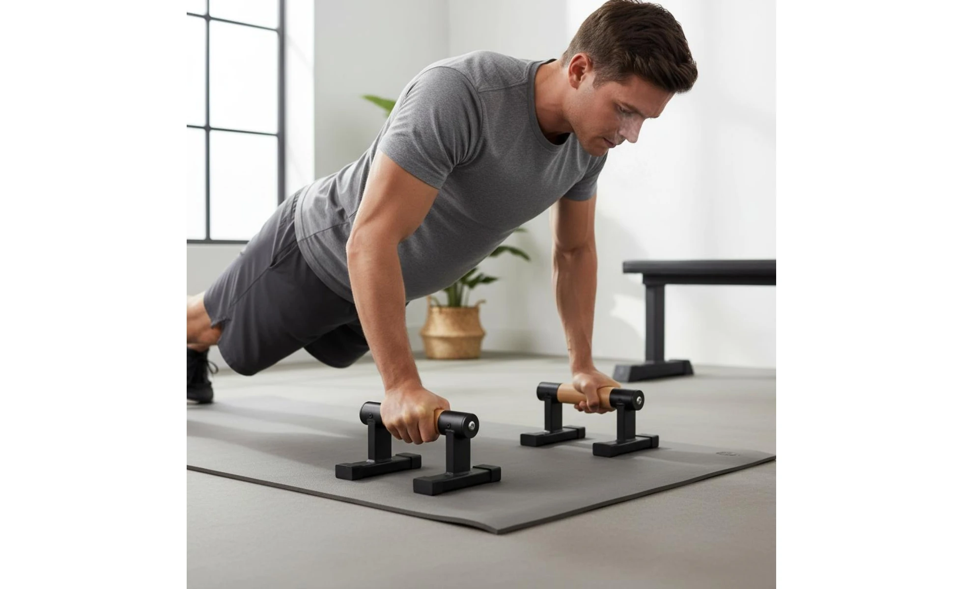 2 Pieces Parallel Bar Style Design Push-up Handles Long-Lasting Wooden Push-up Stand Exercise Equipment Heavy Duty Stable Base