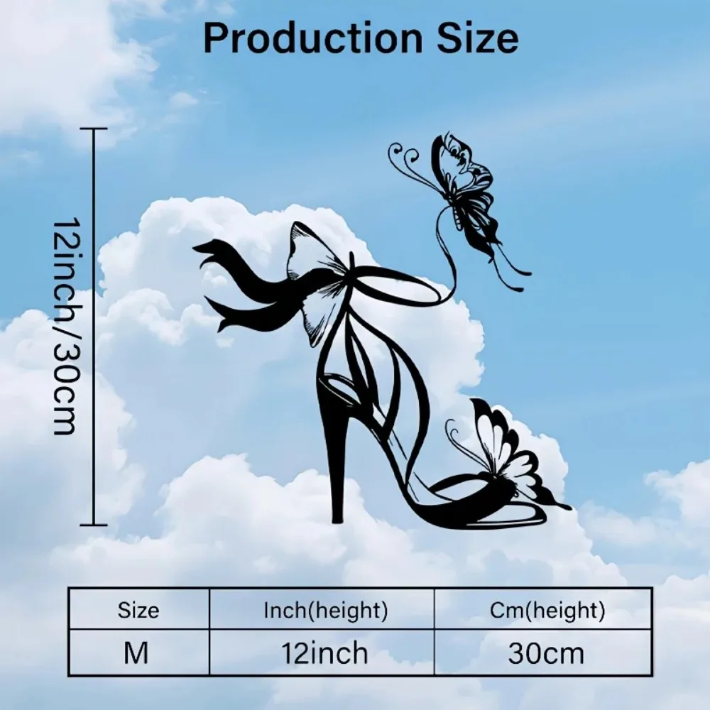 CIFBUY Metal High Heel Butterfly Wall Art Laser Cut Iron Decor for Living Room Bedroom Black Fashion Girl Gift Home Decor
