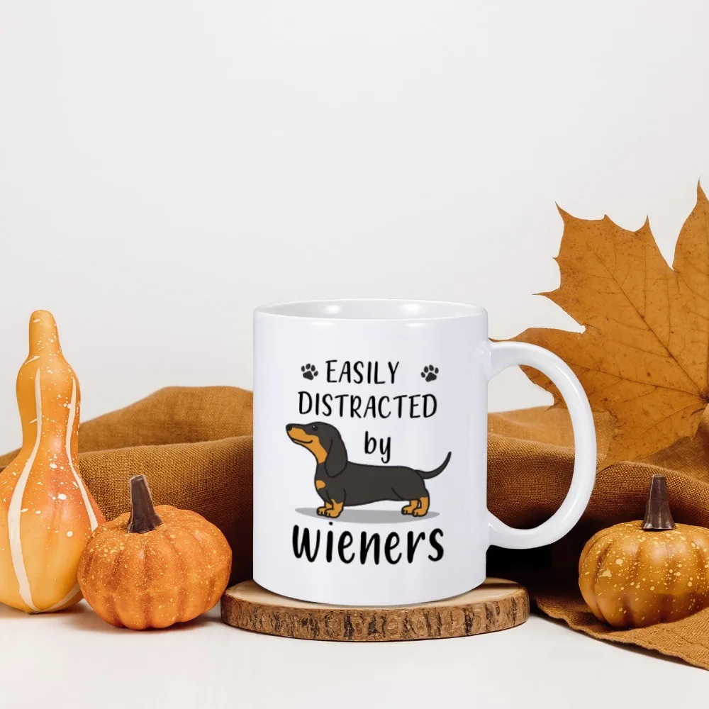 Cute Dachshund Print Coffee Mugs Easily Distracted by Wieners Tea Cocoa Cup I Love Dachshunds Cups Unique Gift for Pet Lovers